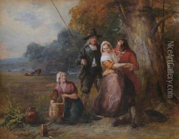 Isaac Walton Surprising A Pair Of Rustic Lovers In Farnham Park Oil Painting - John Absolon