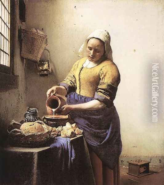 The Milkmaid c. 1658 Oil Painting - Jan Vermeer Van Delft