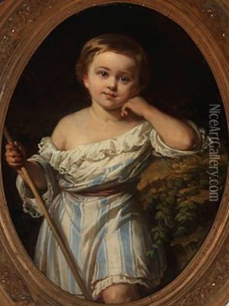 Portrait Of A Boy In A Striped Suit Oil Painting - Gustav Julius Gruen