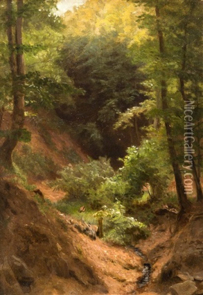 Bachbett In Sommerlichem Waldstuck Oil Painting - Arseniy Ivanovich Meshchersky