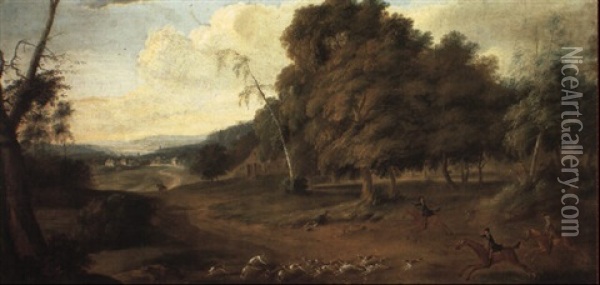 The Trotman Family Of Bucknell Manor, Oxfordshire, Out Hunting Oil Painting - James Ross