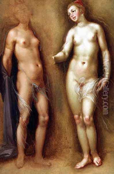 Study of two female nudes Oil Painting - Cornelis Cornelisz Van Haarlem