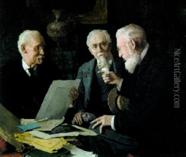 Three Gentlemen Oil Painting - Louis Charles Moeller