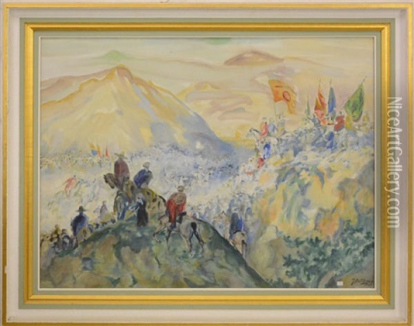 Combat Oriental Oil Painting - Jean-Baptiste (James) Bertrand
