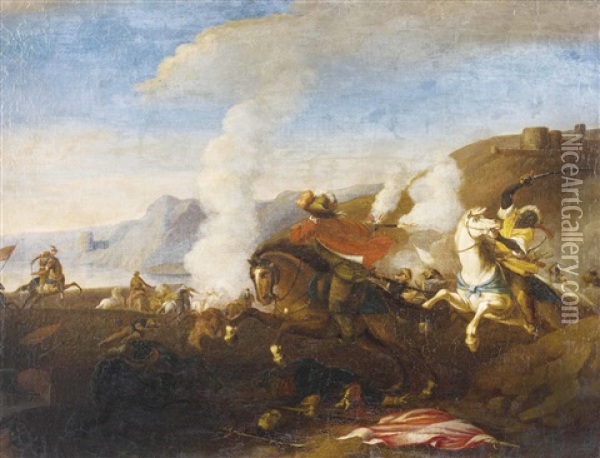 Reiterschlacht Aus Einem Turkenkrieg Oil Painting - Georg Philipp Rugendas the Elder