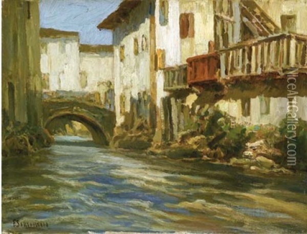 Caseggiati Sul Canale Oil Painting - Francesco Sartorelli