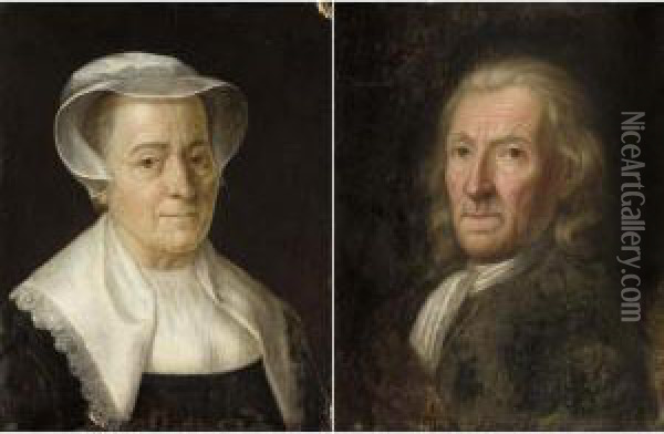 Portraits Of An Old Woman And An Old Man, Half Length Oil Painting - Dominicus Van der Smissen