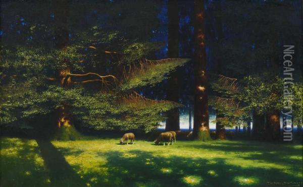 Schafe Auf Einer Waldlichtung. Oil Painting - Paul-Wilhelm Keller-Reutlingen