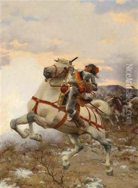 Mounted Combatduring The Time Of The Thirty Year War Oil Painting - Giuseppe Barison