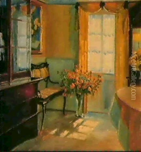 An Interior With Flowers Oil Painting - Heinrich (Ed. Julius H.) Huebner