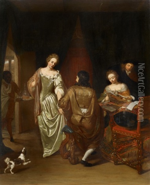 A Courtship Scene Oil Painting - Jan Verkolje the Elder