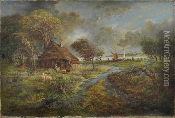Norddeutsche Landschaft Bei Aufkommendem Sturm Oil Painting - Carl Wilhardt