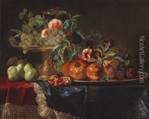 A Still Life Of Fruit With A Gilt Tazza Oil Painting - Willem Van Aelst