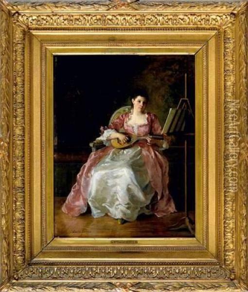 Jeune Femme A La Mandoline Oil Painting - Louise Emilie Leleux-Giraud