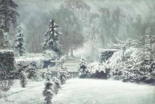 Garden In Snow Oil Painting - Walter Crane