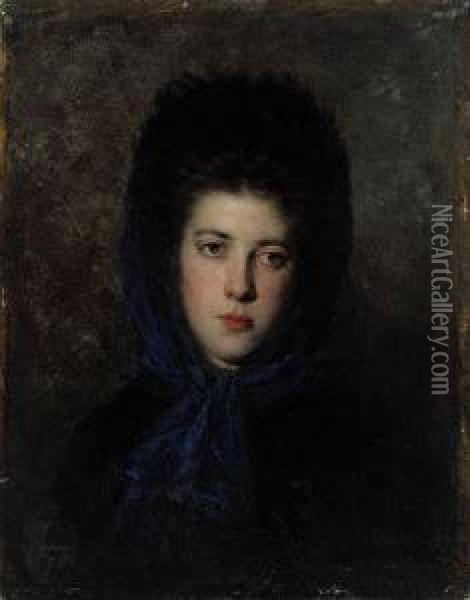 Portret Kobiety W Niebieskiej Chuscie 1875 R. Oil Painting - Zygmunt Sidorowicz