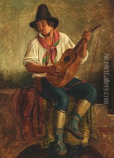 Italian Mandolin Player Oil Painting - Peter (Johann P.) Raadsig