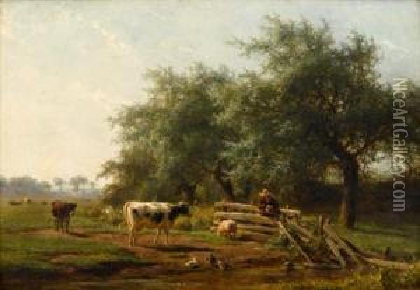 On The Farm Oil Painting - Jan Frederik Van Deventer
