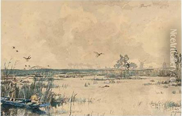 The Duck Hunt Oil Painting - Johann Hendrik Van Mastenbroek