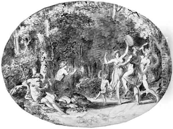 A bacchanal in a forest Oil Painting - Jacques-Antoine Vallin