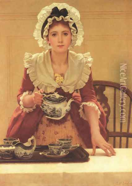 Tea Oil Painting - George Dunlop, R.A., Leslie