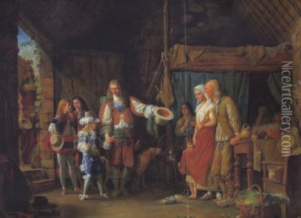 Der Besuch Des Grand Dauphins In Begleitung Des Duc De Montausier In Einer Hutte Oil Painting - Jean Francois Garneray