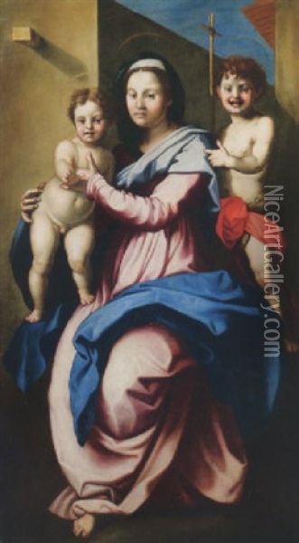Madonna Bimbo E San Giovannino (altare Di Porta Pinti) Oil Painting - Jacopo (da Empoli) Chimenti