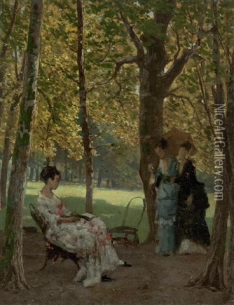Drei Damen Im Park Oil Painting - Julius von Blaas