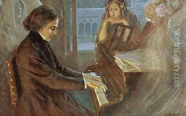 Frederick Chopin (1810-49) Composing his Preludes Oil Painting - Lionello Balestrieri