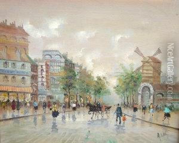 Paris Boulevard Scene Oil Painting - Eugene Galien-Laloue