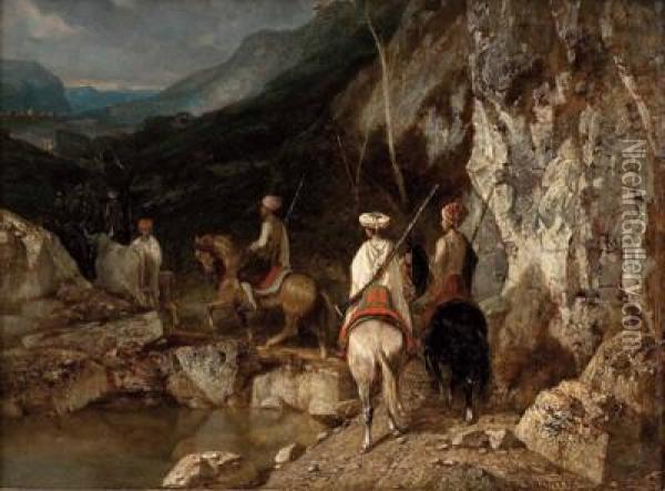 Orientalische Karawane In Felsiger Landschaft Oil Painting - Leon Jean-Bapt. Sabatier