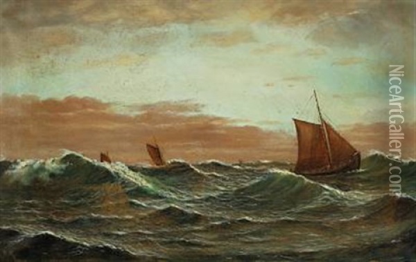 Marine With Sailing Ships At High Seas Oil Painting - Carl (Jens Erik C.) Rasmussen