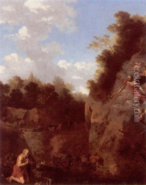 An Italianate Landscape With Saint Jerome At Prayer Oil Painting - Johan van Haensbergen