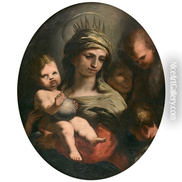 La Vierge A L'enfant Et Les Anges Oil Painting - Alessandro Gherardini
