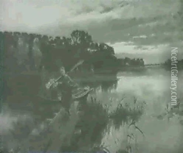 Abendlicher See Mit Reusenfischern Oil Painting - Friedrich Beck