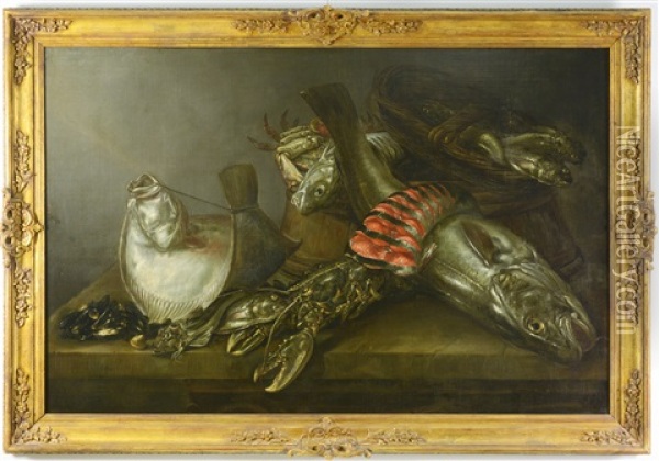 Still Life With Fish Oil Painting - Isaac Van Duynen