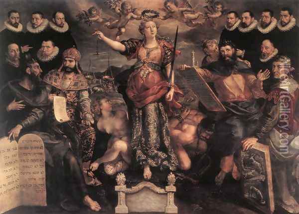 The Tribunal of the Brabant Mint in Antwerp 1594 Oil Painting - Maarten de Vos