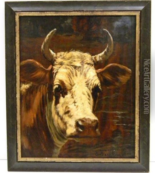 Untitled Portrait Of A Steer Oil Painting - George Glenn Newell