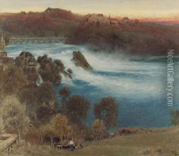 The Falls Of The Rhine At Schaffhausen, Germany Oil Painting - Albert Goodwin