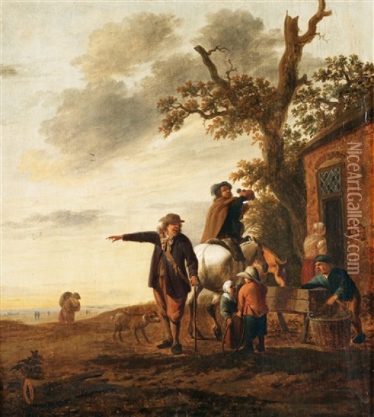 Vid Vardshuset Oil Painting - Cornelis Dusart