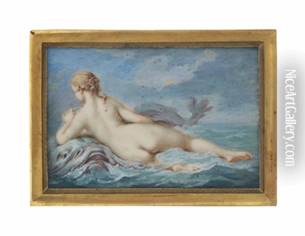 A Nereid Reclining On A Sea Creature, A Dolphin Swimming Alongside Oil Painting - Jacques Charlier