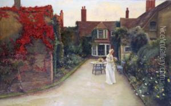 In The Manor Flower Gardens Oil Painting - Percy Robert Craft