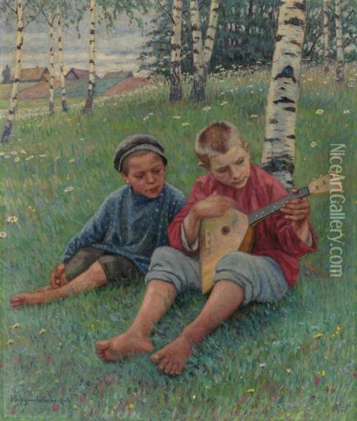 The First Lesson Oil Painting - Nikolai Petrovich Bogdanov-Belsky