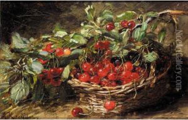 Basket Of Cherries Oil Painting - Alexis Kreyder