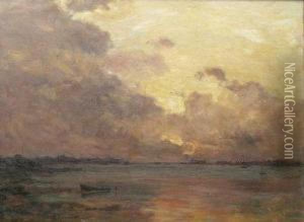 An Estuary Scene At Sunset Oil Painting - James Aumonier