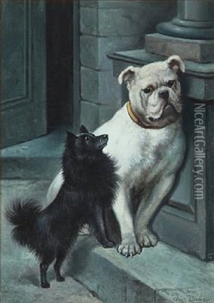Two Dogs At A House Wall Oil Painting - Robert Charles Dudley