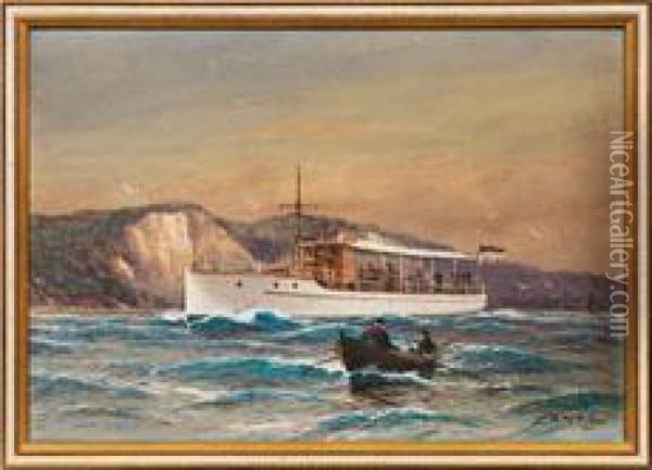 Ausflugsschiff Vorder Steilkuste Von Rugen Oil Painting - Willy Stower
