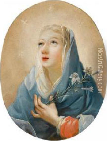 The Madonna Holding A Lily Oil Painting - Mariano Salvador Maella