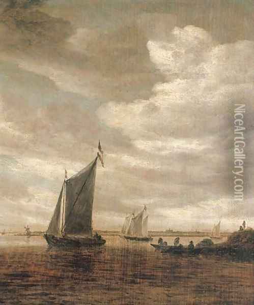 A river estuary with sailing boats Oil Painting - Salomon van Ruysdael