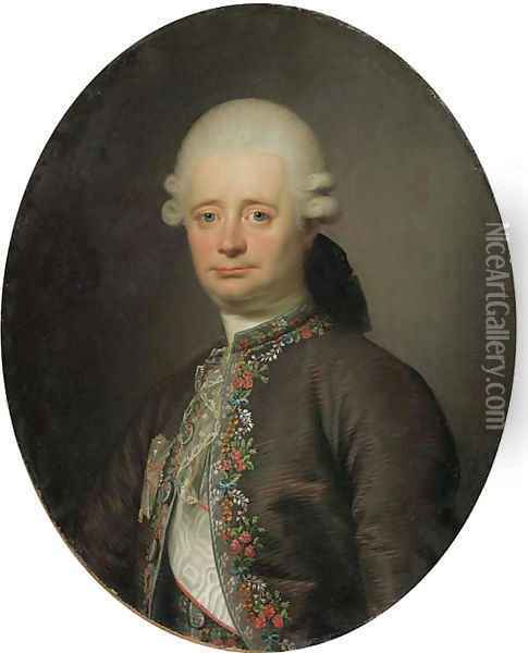 Portrait of Baron Otto Blome (1735-1803), bust-length, in a brown jacket embroidered with flowers, with the badge of an Order Oil Painting - Jens Juel